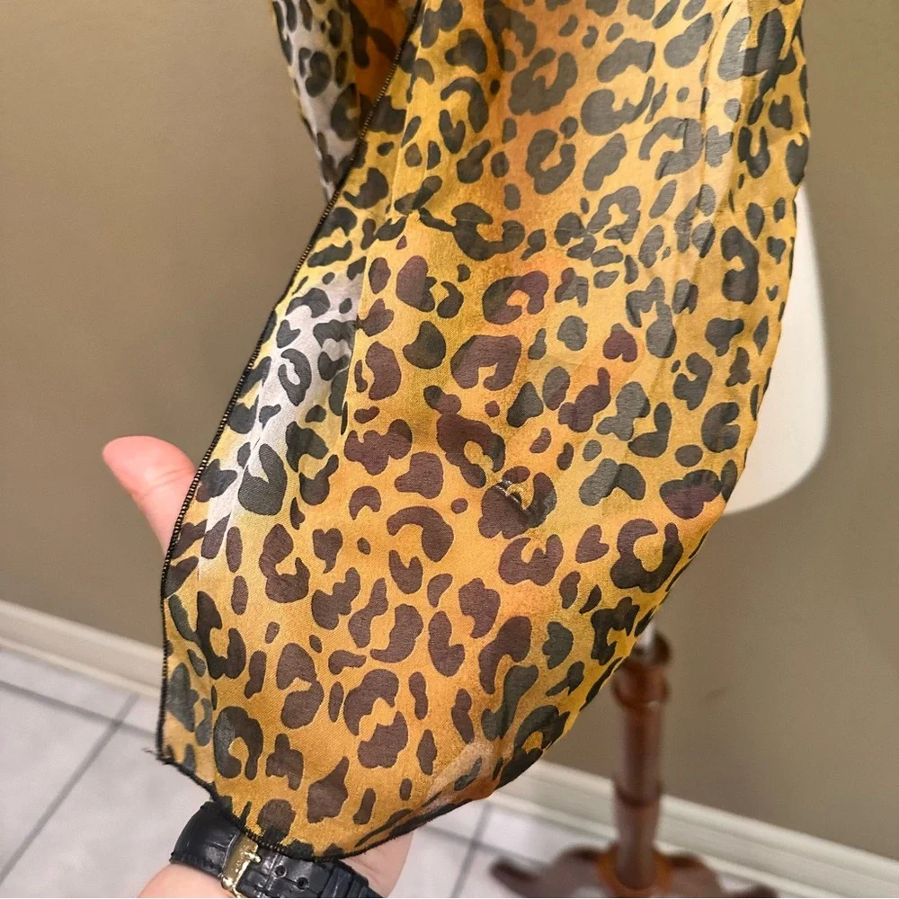 Leopard Print Scarf Vintage Thin Long Bag Charm wrap Faux Silk
